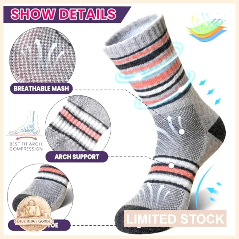 Merino Wool Hiking Socks Thermal Warm Moisture Wicking Cushion Athletic